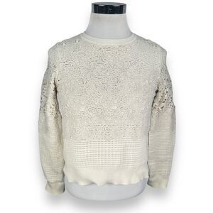 Tory Burch Sweatshirt Women’s Medium Knit Floral Lace Cream Ivory Off White